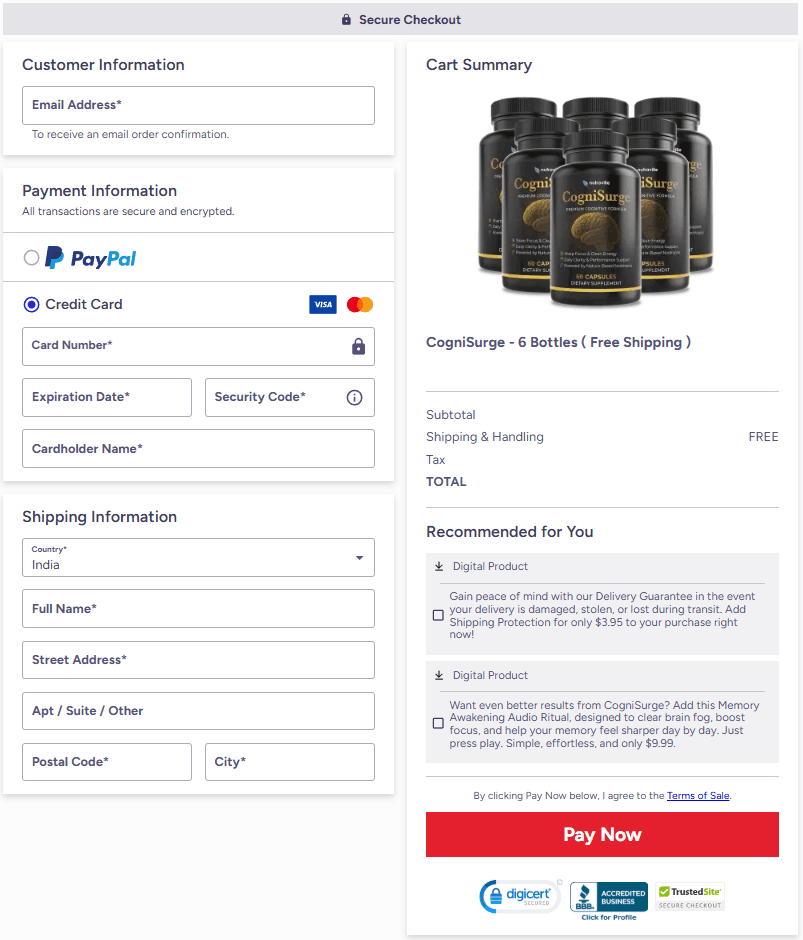 CogniSurge checkout page